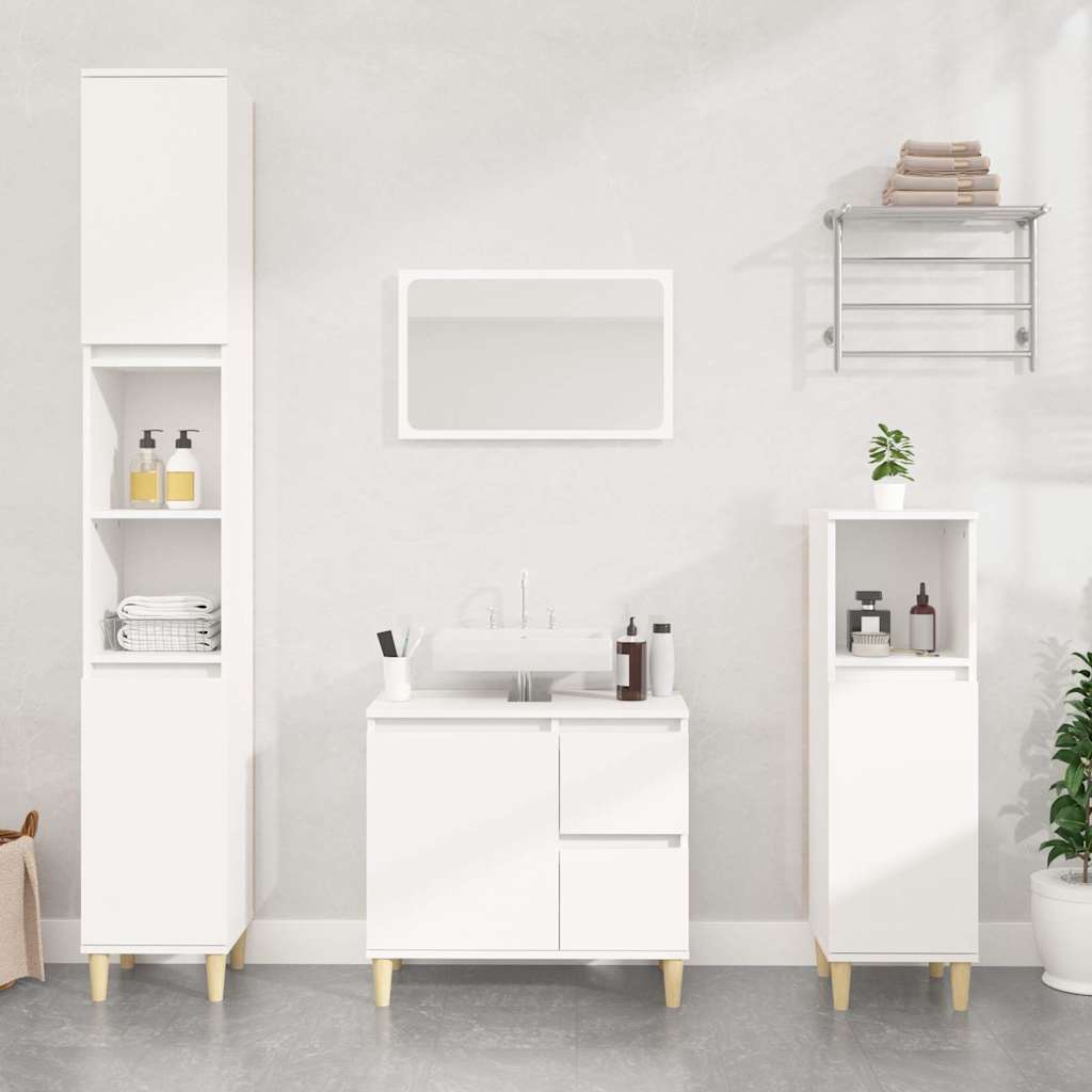 vidaXL Bathroom Cabinet | White | Engineered wood, Solid eucalyptus wood 1
