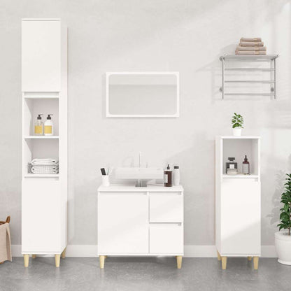 vidaXL Bathroom Cabinet | White | Engineered wood, Solid eucalyptus wood 1