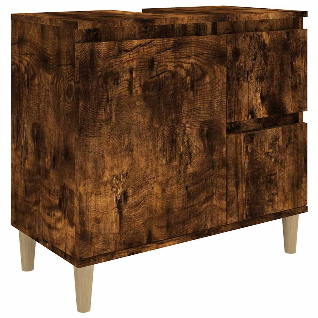 vidaXL Bathroom Cabinet | Smoked oak | Engineered wood, Solid eucalyptus wood 2