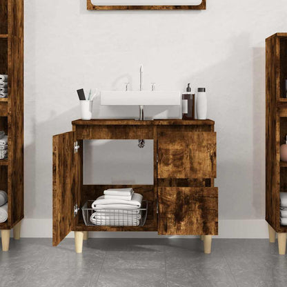 vidaXL Bathroom Cabinet | Smoked oak | Engineered wood, Solid eucalyptus wood 3