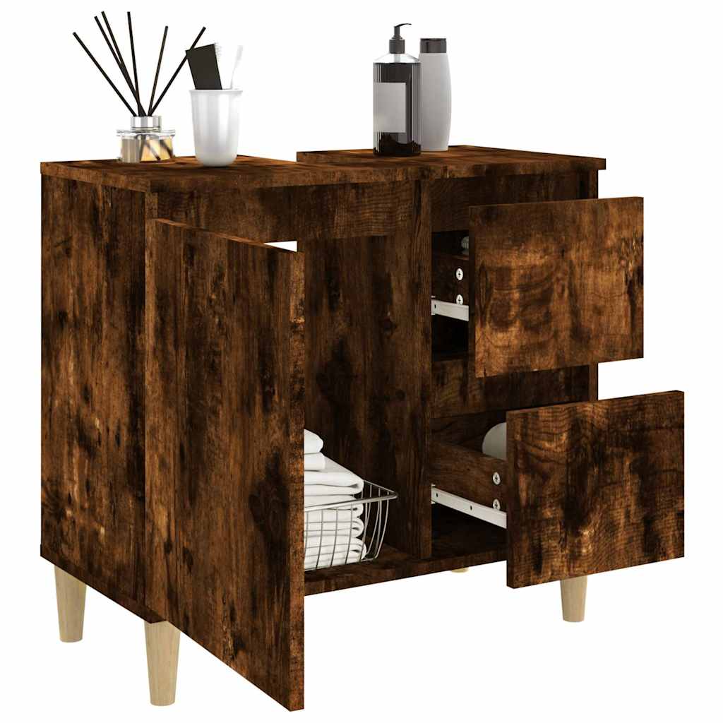 vidaXL Bathroom Cabinet | Smoked oak | Engineered wood, Solid eucalyptus wood 4
