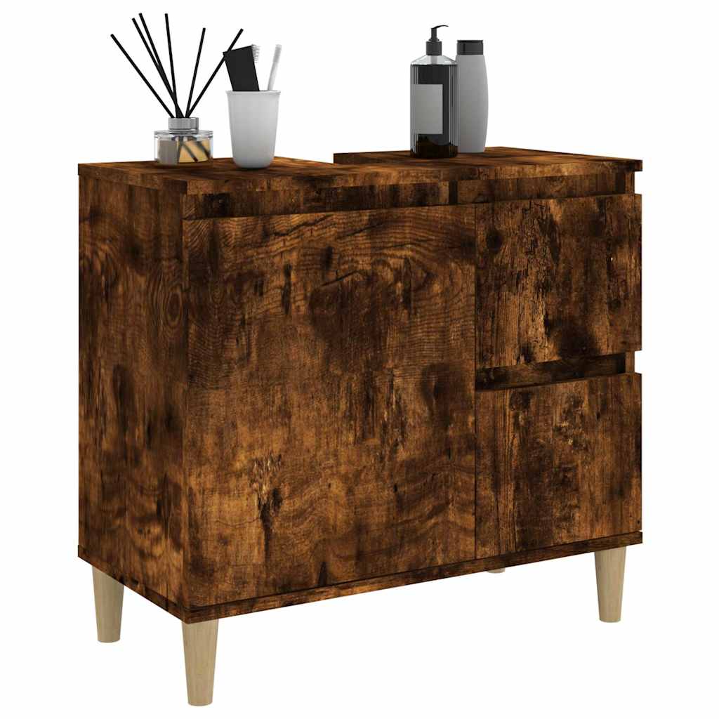 vidaXL Bathroom Cabinet | Smoked oak | Engineered wood, Solid eucalyptus wood 5