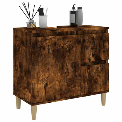 vidaXL Bathroom Cabinet | Smoked oak | Engineered wood, Solid eucalyptus wood 5