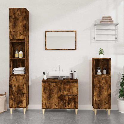vidaXL Bathroom Cabinet | Smoked oak | Engineered wood, Solid eucalyptus wood 1