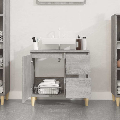 vidaXL Bathroom Cabinet | Grey sonoma | Engineered wood, solid eucalyptus wood 3