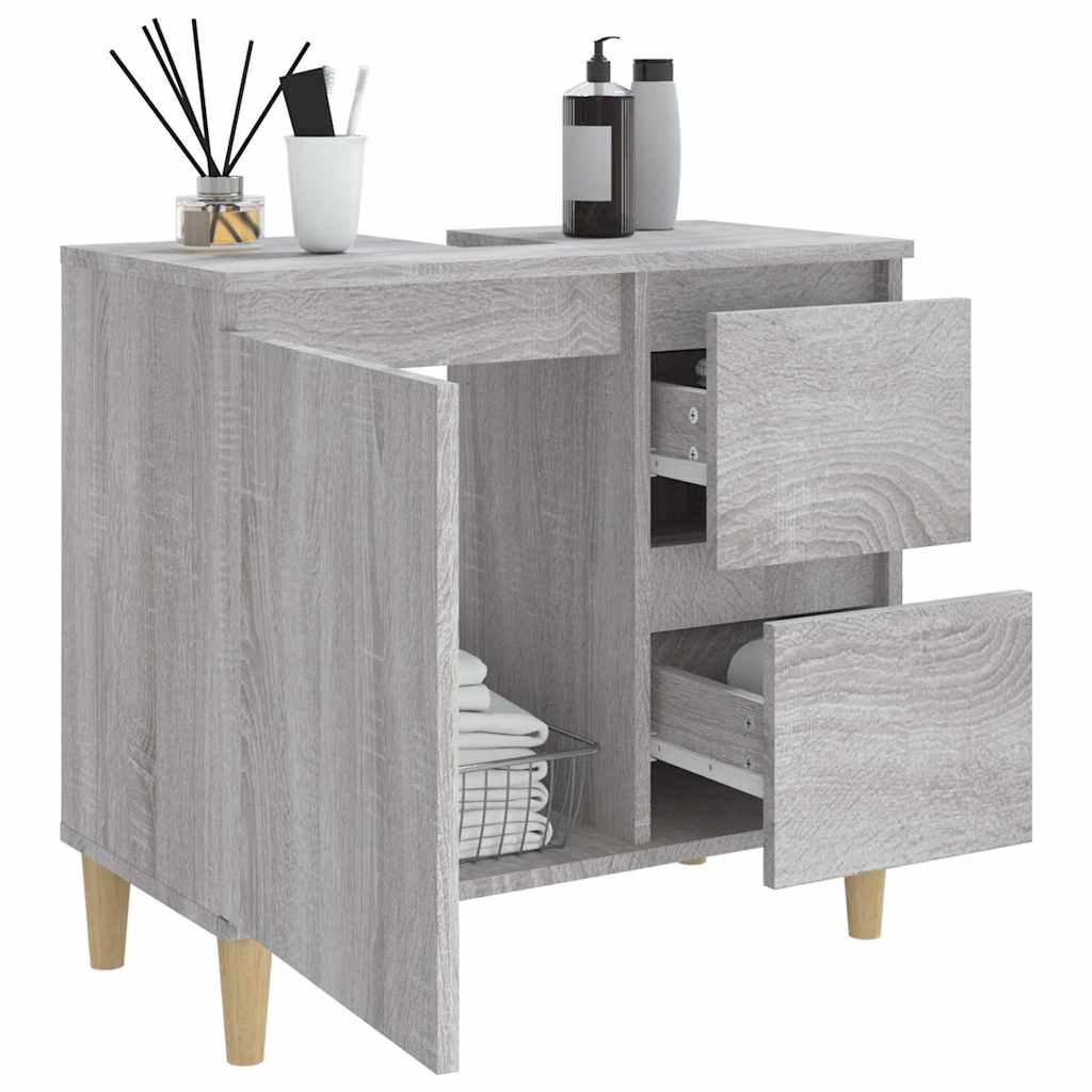 vidaXL Bathroom Cabinet | Grey sonoma | Engineered wood, solid eucalyptus wood 4