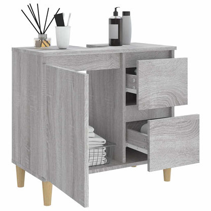 vidaXL Bathroom Cabinet | Grey sonoma | Engineered wood, solid eucalyptus wood 4