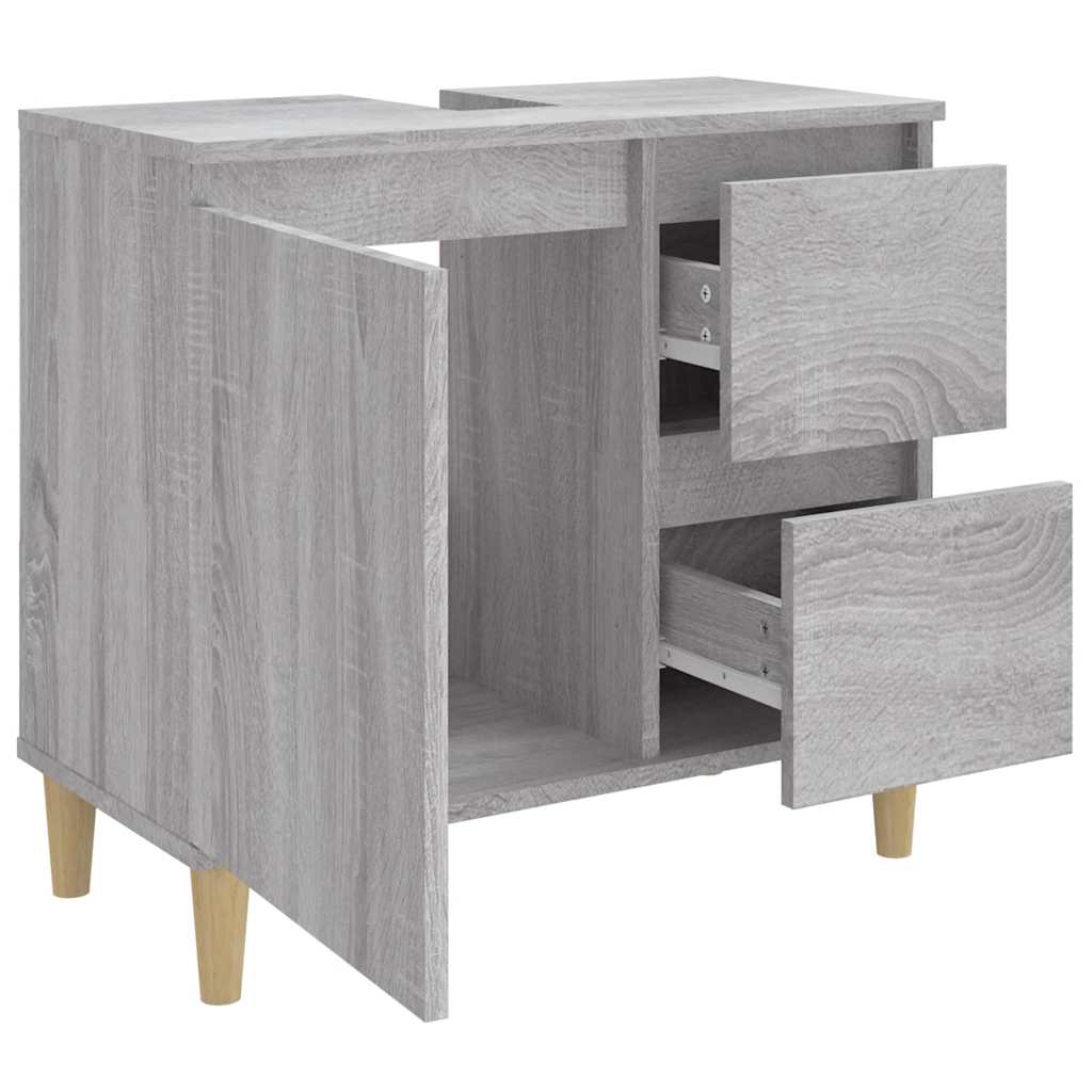 vidaXL Bathroom Cabinet | Grey sonoma | Engineered wood, solid eucalyptus wood 6