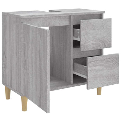 vidaXL Bathroom Cabinet | Grey sonoma | Engineered wood, solid eucalyptus wood 6