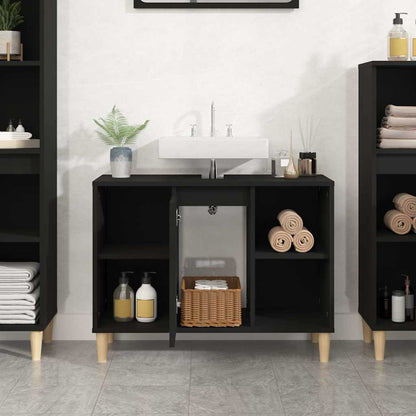 vidaXL Sink Cabinet Black 80x33x60 cm Engineered Wood 3