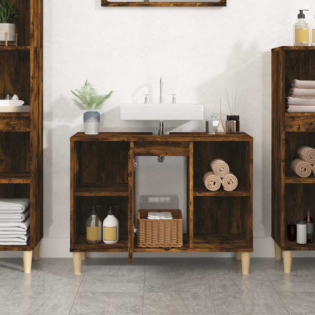 vidaXL Sink Cabinet Smoked Oak 80x33x60 cm Engineered Wood 3