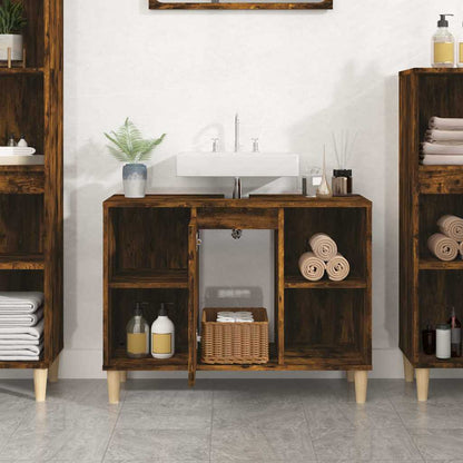 vidaXL Sink Cabinet Smoked Oak 80x33x60 cm Engineered Wood 3