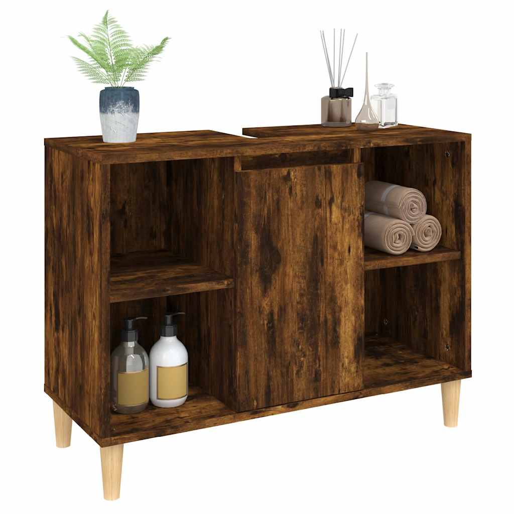 vidaXL Sink Cabinet Smoked Oak 80x33x60 cm Engineered Wood 4
