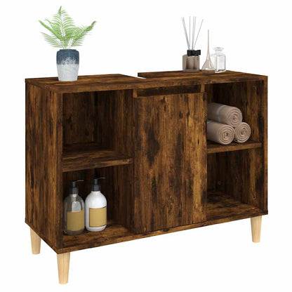 vidaXL Sink Cabinet Smoked Oak 80x33x60 cm Engineered Wood 4
