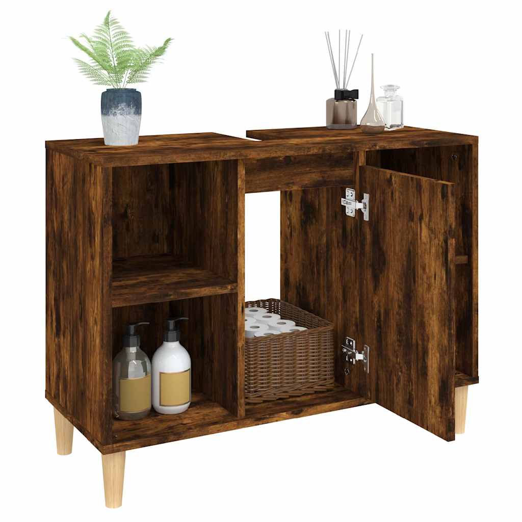 vidaXL Sink Cabinet Smoked Oak 80x33x60 cm Engineered Wood 5