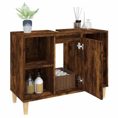 vidaXL Sink Cabinet Smoked Oak 80x33x60 cm Engineered Wood 5