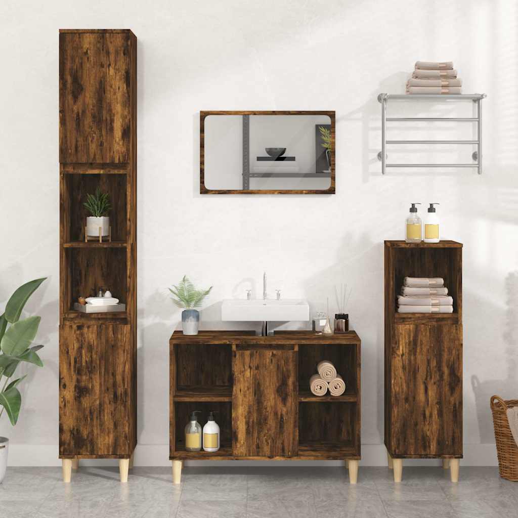 vidaXL Sink Cabinet Smoked Oak 80x33x60 cm Engineered Wood 1