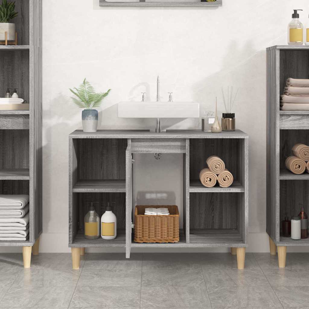 vidaXL Sink Cabinet Grey Sonoma 80x33x60 cm Engineered Wood 3
