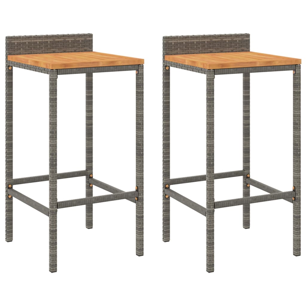 vidaXL Bar Stools 2 pcs Grey Poly Rattan and Solid Wood Acacia 2