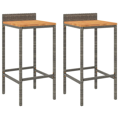 vidaXL Bar Stools 2 pcs Grey Poly Rattan and Solid Wood Acacia 2