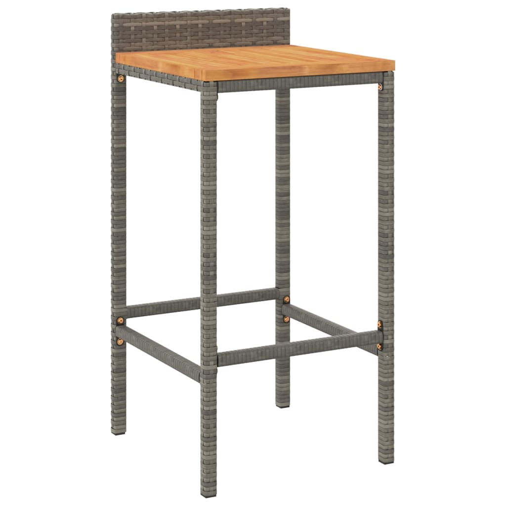 vidaXL Bar Stools 2 pcs Grey Poly Rattan and Solid Wood Acacia 3