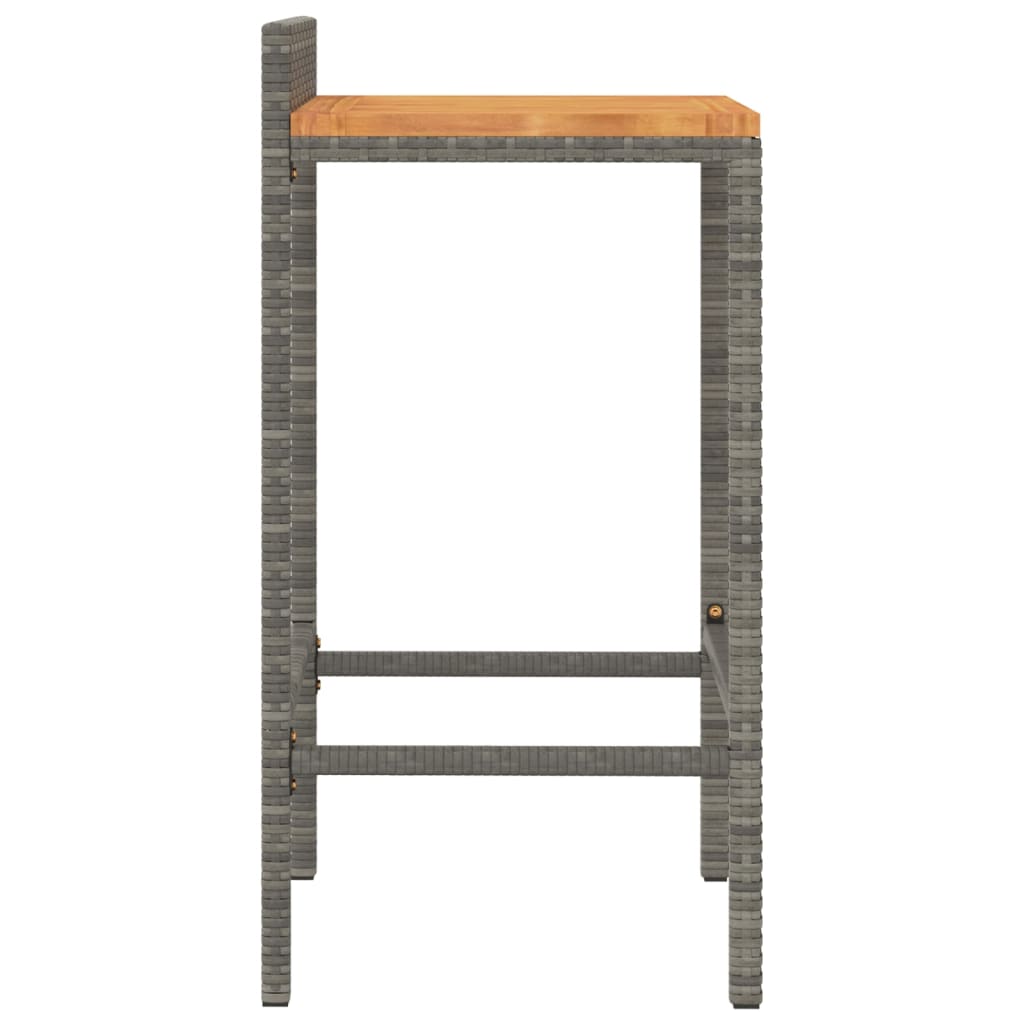 vidaXL Bar Stools 2 pcs Grey Poly Rattan and Solid Wood Acacia 5