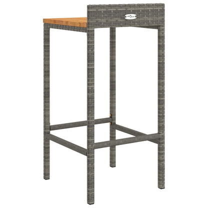 vidaXL Bar Stools 2 pcs Grey Poly Rattan and Solid Wood Acacia 6