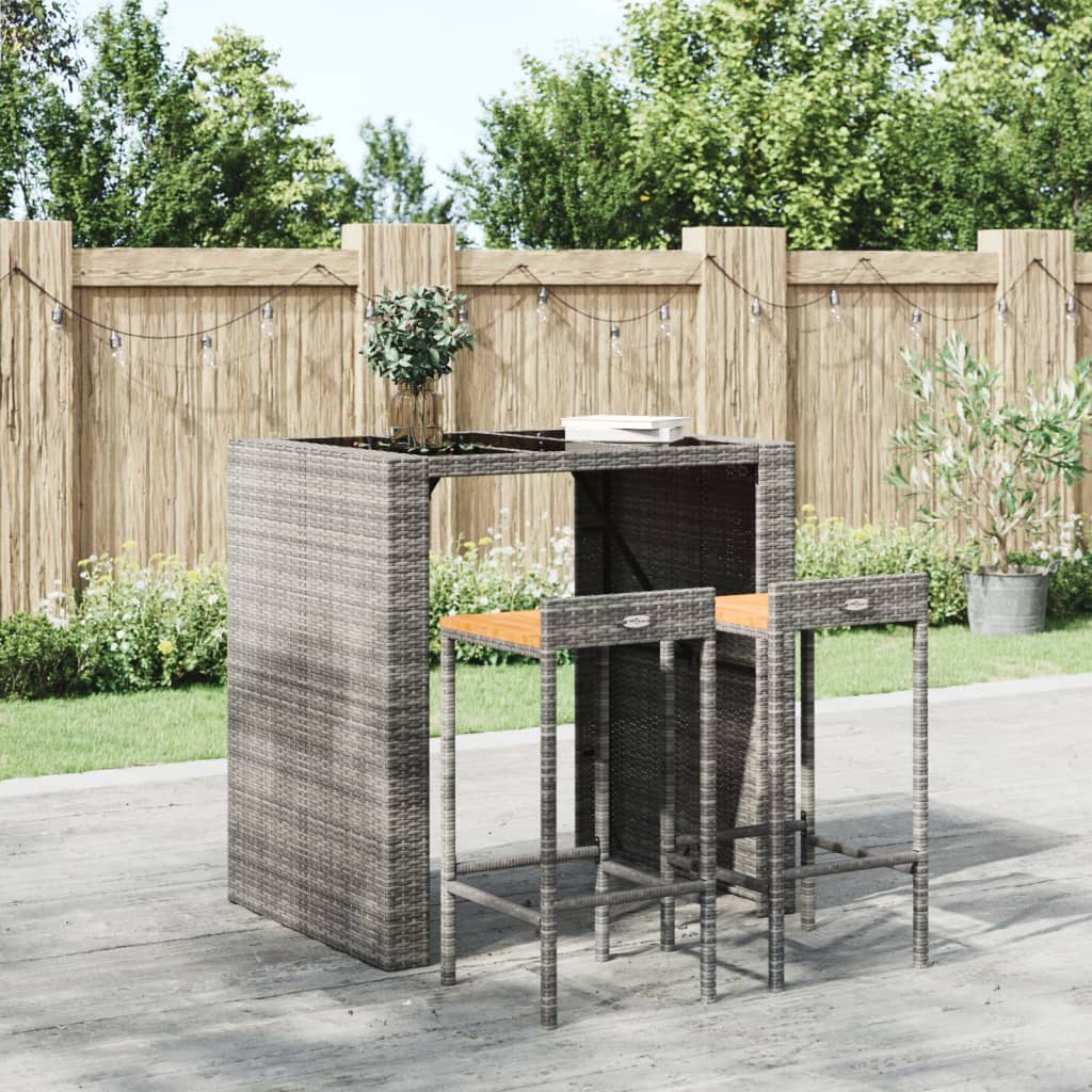 vidaXL Bar Stools 2 pcs Grey Poly Rattan and Solid Wood Acacia 1