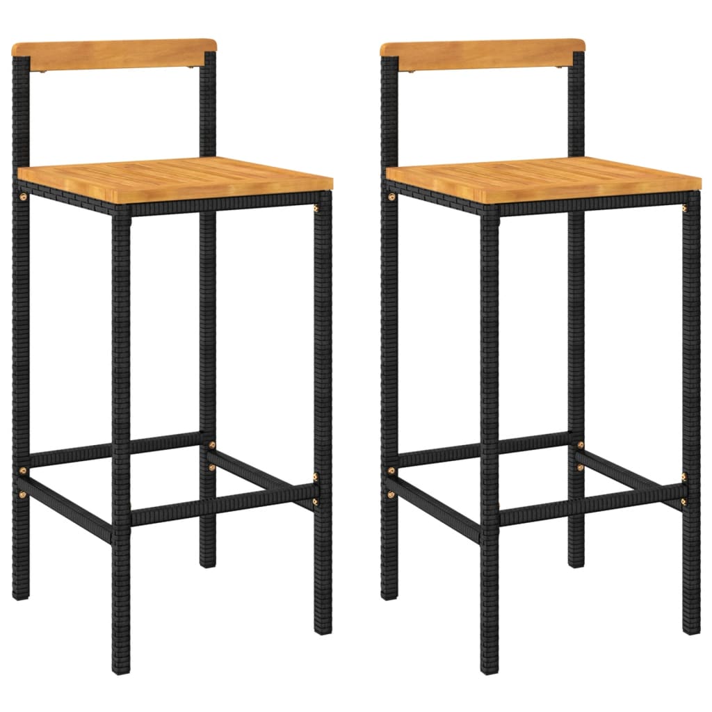 vidaXL Bar Stools 2 pcs Black Poly Rattan and Solid Wood Acacia 2