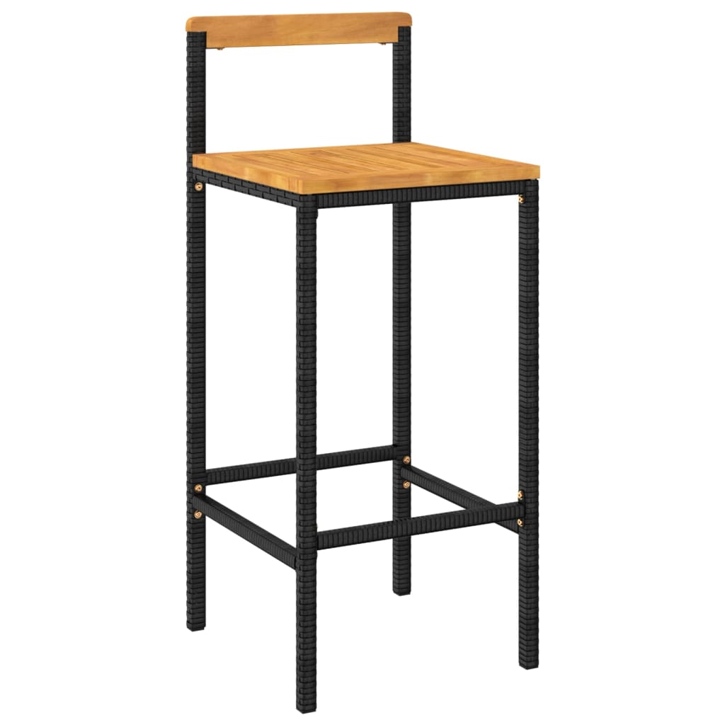 vidaXL Bar Stools 2 pcs Black Poly Rattan and Solid Wood Acacia 3
