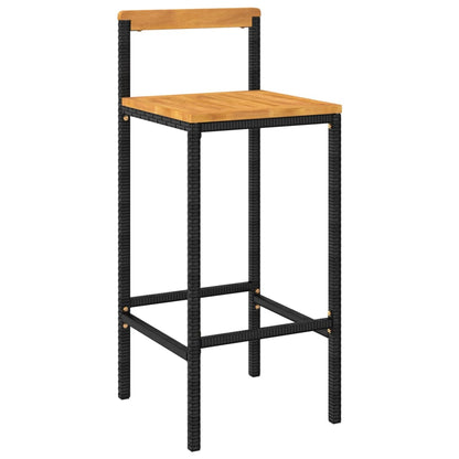 vidaXL Bar Stools 2 pcs Black Poly Rattan and Solid Wood Acacia 3