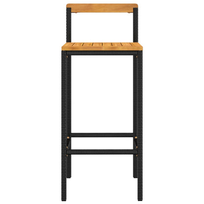 vidaXL Bar Stools 2 pcs Black Poly Rattan and Solid Wood Acacia 4