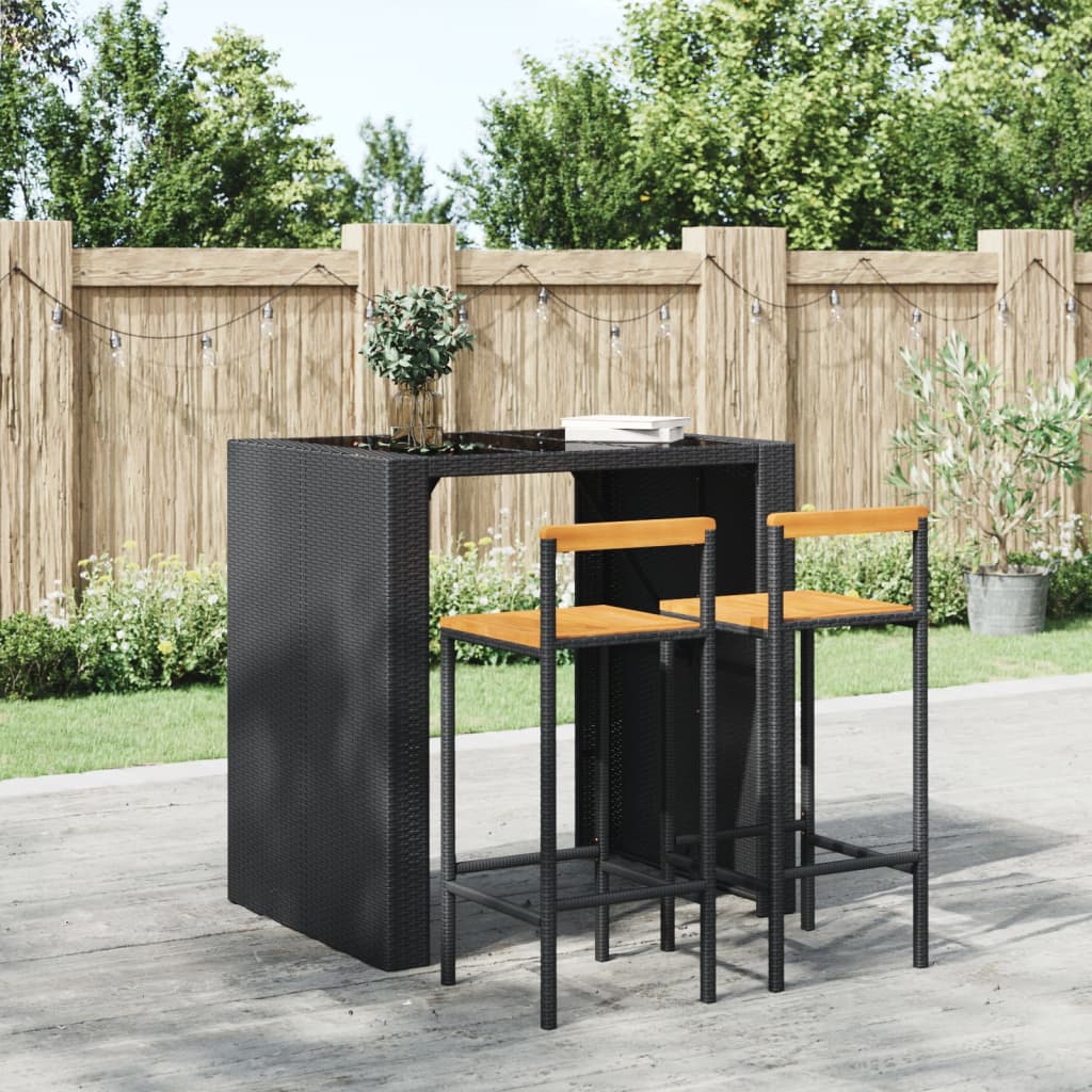 vidaXL Bar Stools 2 pcs Black Poly Rattan and Solid Wood Acacia 1