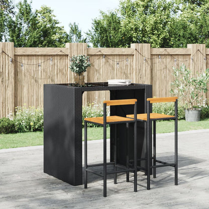 vidaXL Bar Stools 2 pcs Black Poly Rattan and Solid Wood Acacia 1