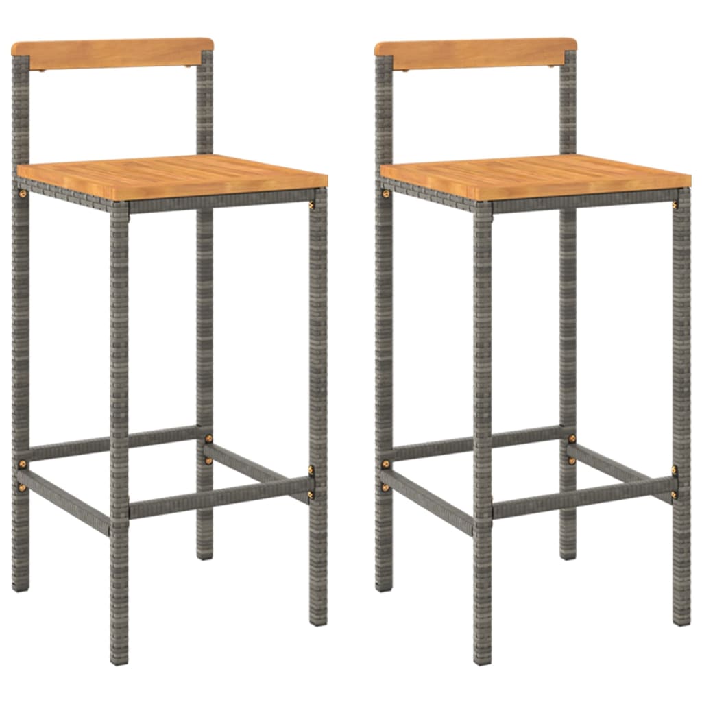 vidaXL Bar Stools 2 pcs Grey Poly Rattan and Solid Wood Acacia 2