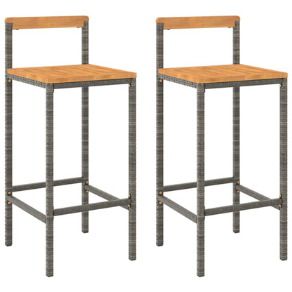 vidaXL Bar Stools 2 pcs Grey Poly Rattan and Solid Wood Acacia 2