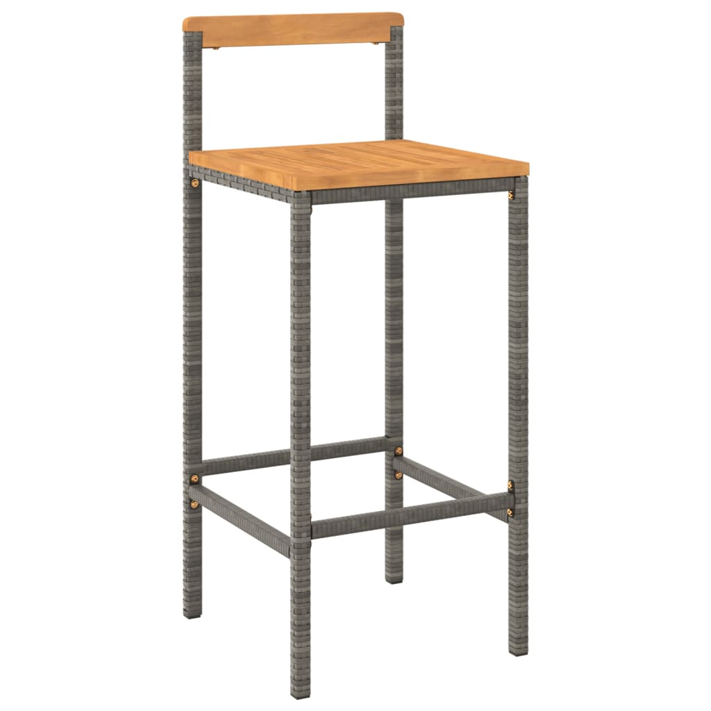 vidaXL Bar Stools 2 pcs Grey Poly Rattan and Solid Wood Acacia 3