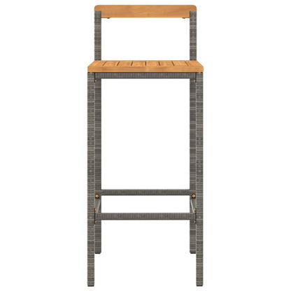 vidaXL Bar Stools 2 pcs Grey Poly Rattan and Solid Wood Acacia 4