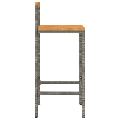 vidaXL Bar Stools 2 pcs Grey Poly Rattan and Solid Wood Acacia 5