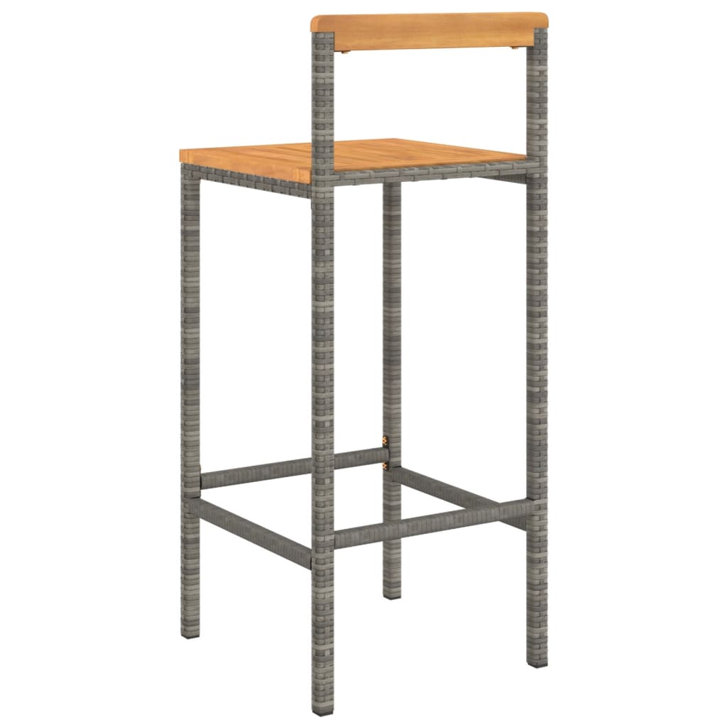 vidaXL Bar Stools 2 pcs Grey Poly Rattan and Solid Wood Acacia 6