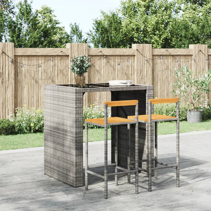 vidaXL Bar Stools 2 pcs Grey Poly Rattan and Solid Wood Acacia 1