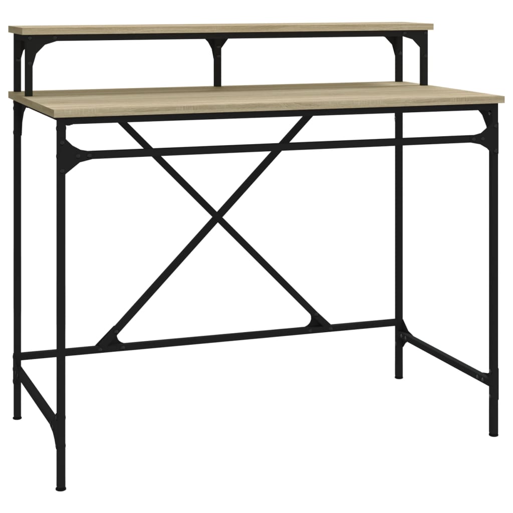 vidaXL Desk Sonoma Oak 100x50x90 cm Engineered Wood and Iron 2