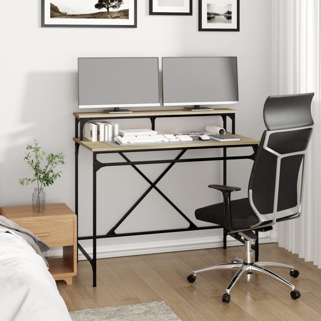 vidaXL Desk Sonoma Oak 100x50x90 cm Engineered Wood and Iron 3