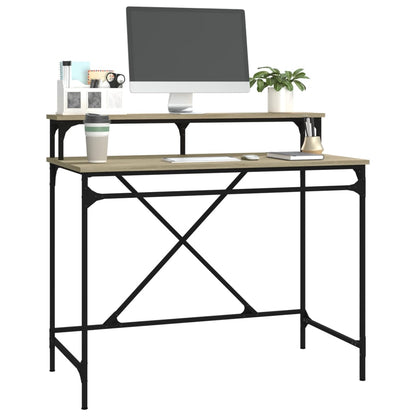 vidaXL Desk Sonoma Oak 100x50x90 cm Engineered Wood and Iron 4