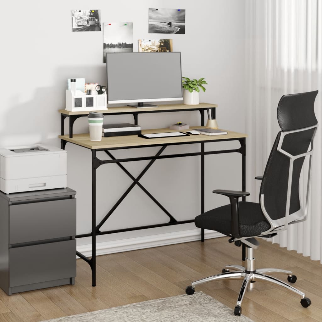 vidaXL Desk Sonoma Oak 100x50x90 cm Engineered Wood and Iron 1