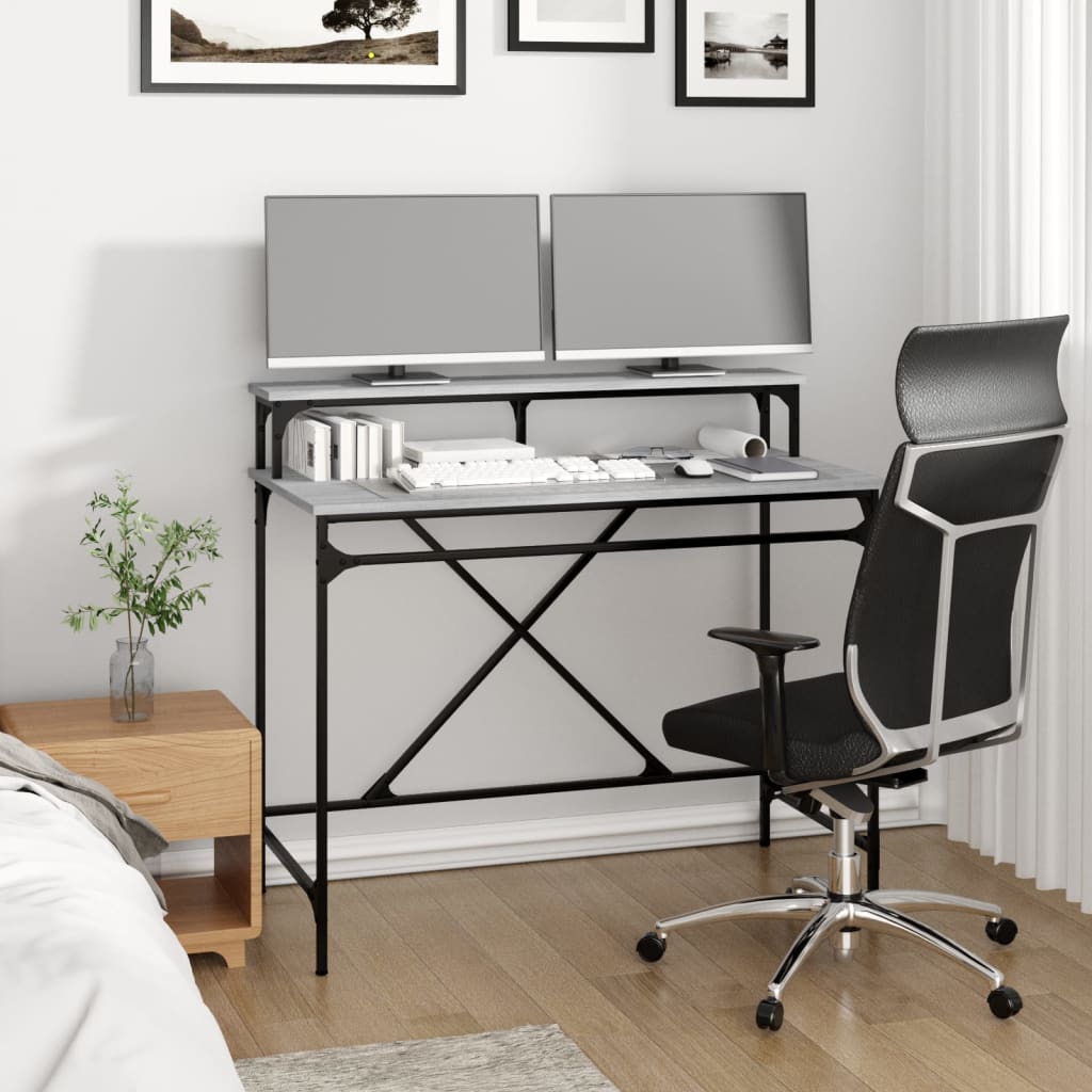 vidaXL Desk Grey Sonoma 100x50x90 cm Engineered Wood and Iron 3