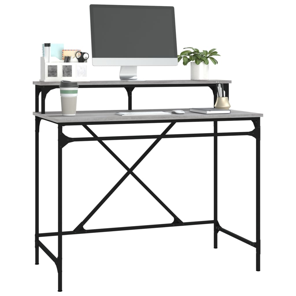 vidaXL Desk Grey Sonoma 100x50x90 cm Engineered Wood and Iron 4