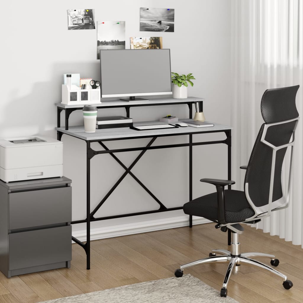 vidaXL Desk Grey Sonoma 100x50x90 cm Engineered Wood and Iron 1