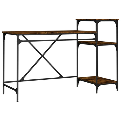 vidaXL Desk with Shelves Smoked Oak 135x50x90 cm Engineered Wood&Iron 2