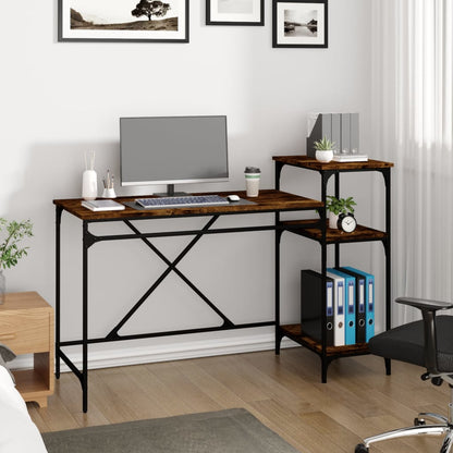 vidaXL Desk with Shelves Smoked Oak 135x50x90 cm Engineered Wood&Iron 3